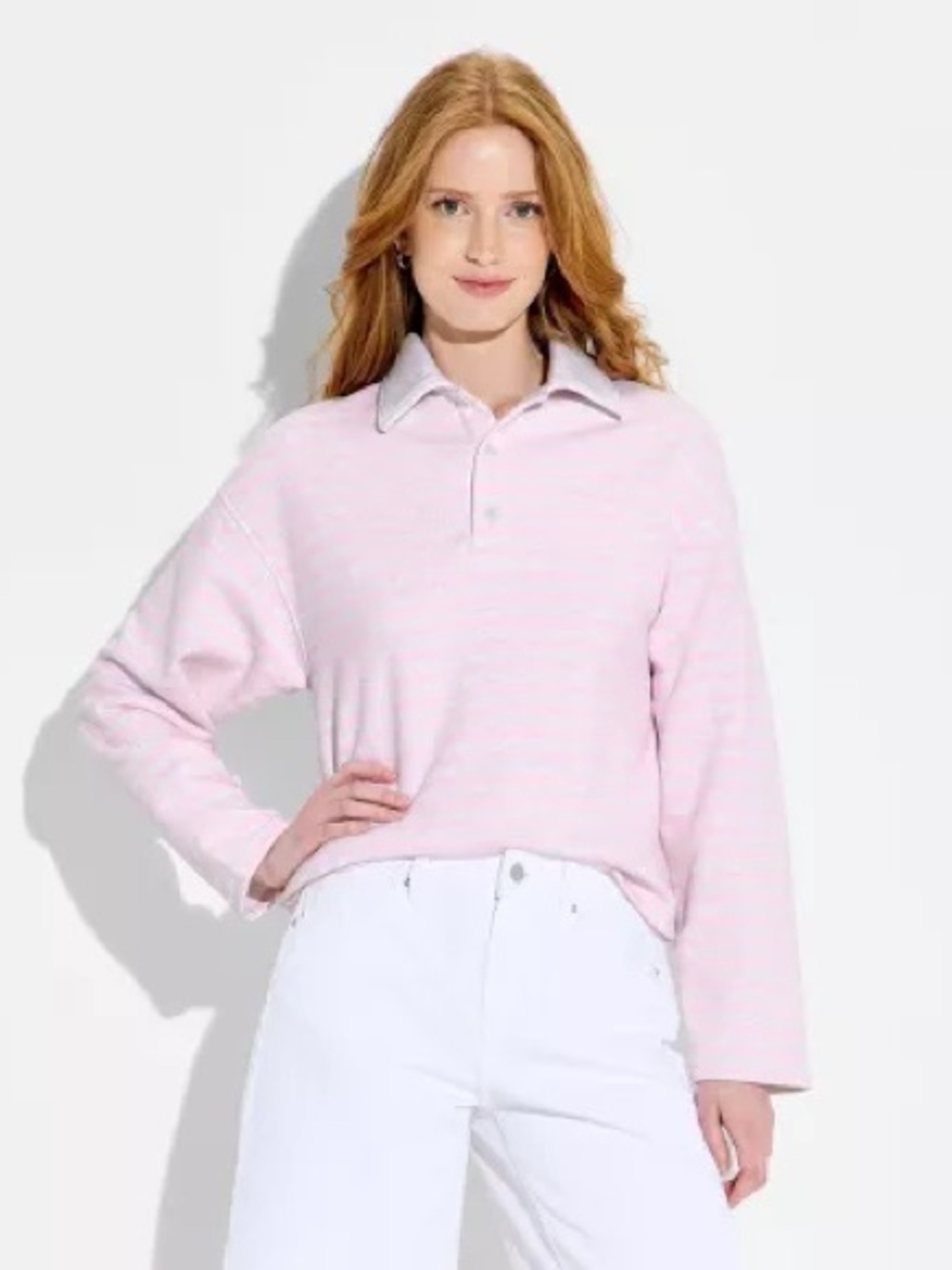 Women's Collared Rugby Pullover Sweatshirt - Wild Fable™ Light Pink Striped S